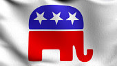 Flag of Republican party in USA or The United States of America. 3D rendering illustration of waving sign symbol.