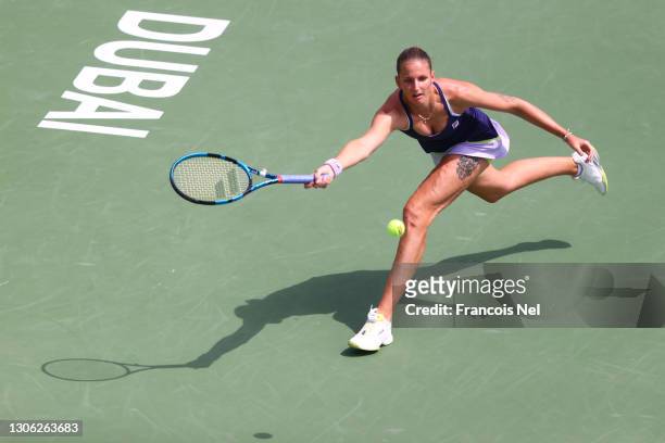 Karolina Pliskova of Czech Republic in action during her round of 16 match against Jessica Pegula of the United States during Day Four of the Dubai...