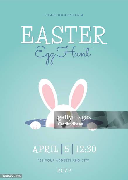 ilustrações de stock, clip art, desenhos animados e ícones de easter egg hunt invitation template with easter bunny. - coelhinho da páscoa