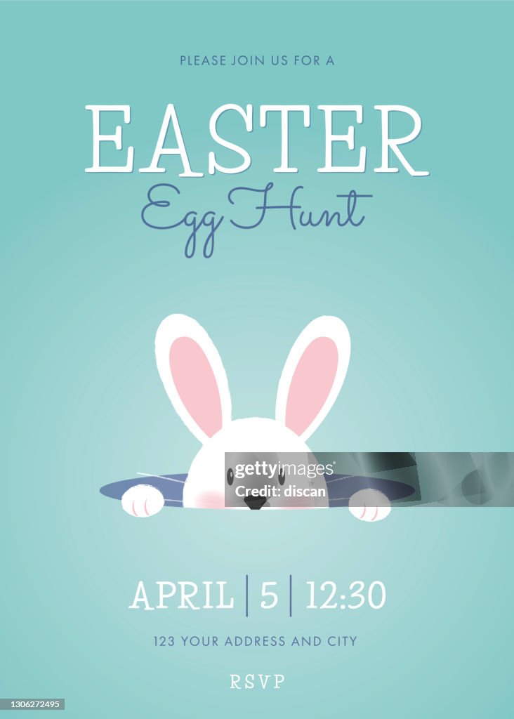 Easter Egg Hunt invitation template with easter bunny.