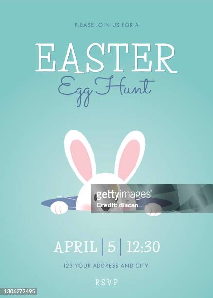 復活節彩蛋狩獵邀請範本與復活節兔子。 - easter bunny 幅插畫檔、美工圖案、卡通及圖標
