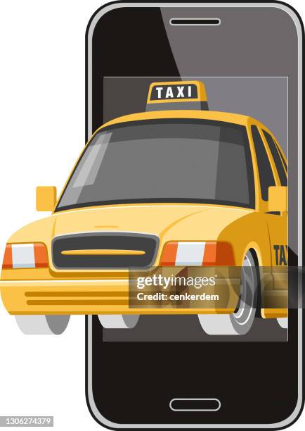 stockillustraties, clipart, cartoons en iconen met taxi bestelling - yellow taxi