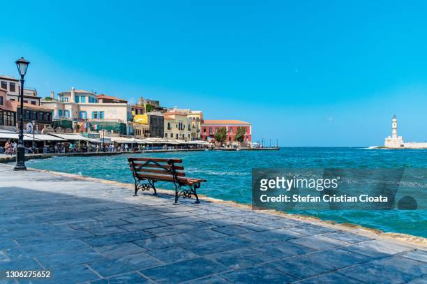 chania old port. crete greece - beach town stock pictures, royalty-free photos & images