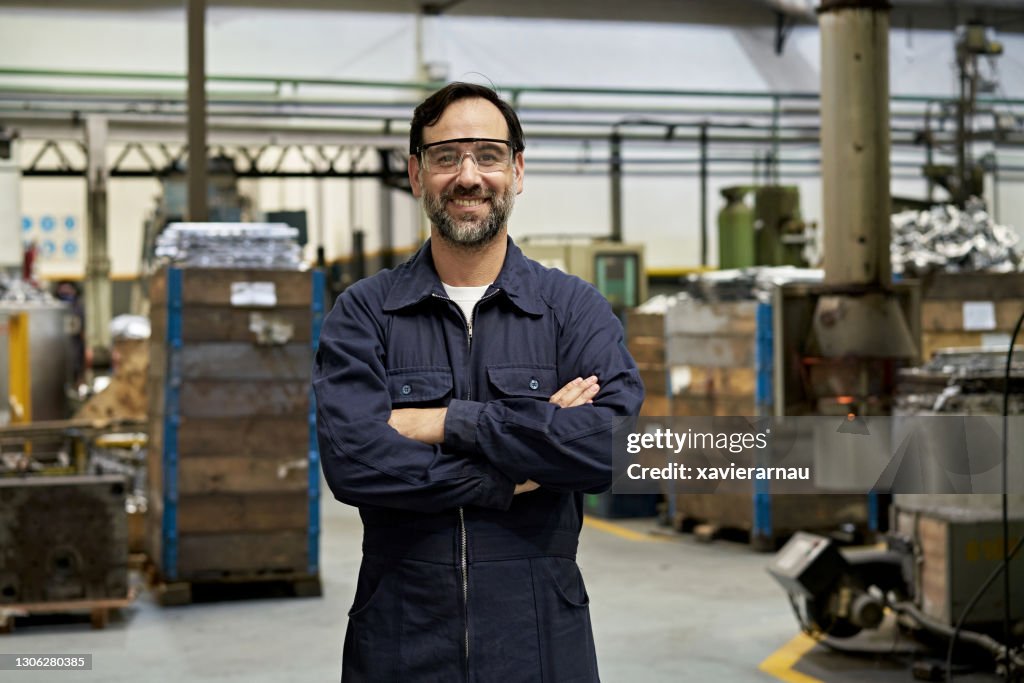 Portrait of Bearded Foundry Worker in Early 40s