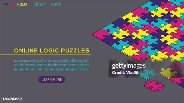 jigsaw puzzle logic online games isometric web page template background - gaming setup stock illustrations
