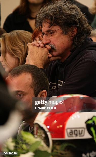 Paolo Simoncelli, the father of Italian MotoGP rider Marco Simoncelli attends the funeral service for his son on October 27, 2011 in Coriano, in the...