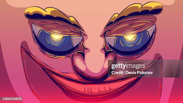 glowing cartoon illustration - close-up smiling face. - cruelity stock illustrations