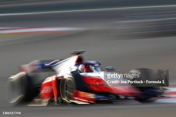 Robert Shwartzman of Russia and Prema Racing drives during day three of Formula 2 Testing at Bahrain International Circuit on March 10, 2021 in...