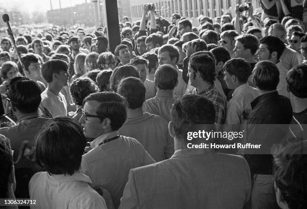 View of Kent State University students during a Students for a Democratic Society rally, Kent, Ohio, spring 1969. As part of the rally, SDS members...