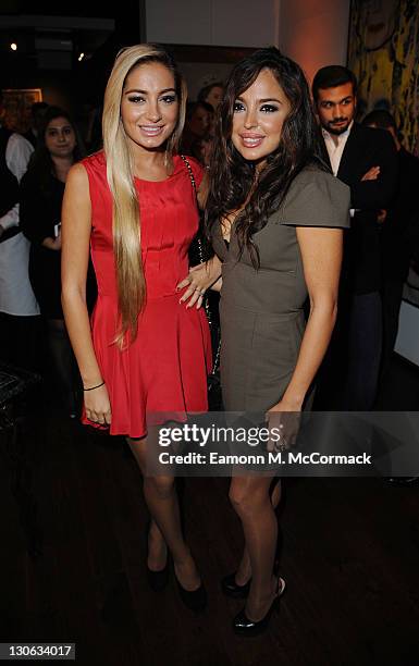 Arzu Aliyeva Gubanov and Leyla Aliyeva attend the launch of Baku Magazine at The Opera Gallery on October 27, 2011 in London, England. The drinks...