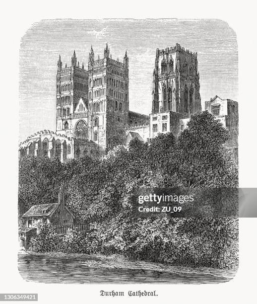 stockillustraties, clipart, cartoons en iconen met de kathedraal van durham, engeland, houten gravure, gepubliceerd in 1893 - edward-lambton-7th-earl-of-durham