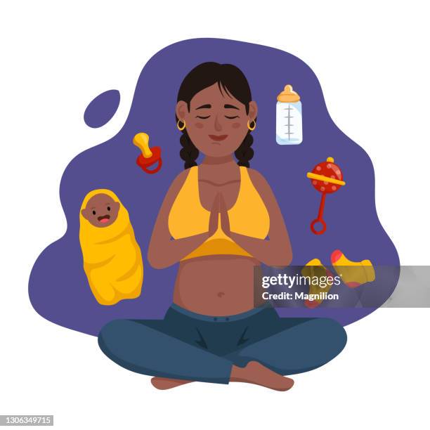 meditating mom - concerned parent stock illustrations