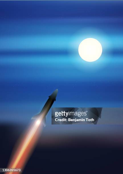 rocket heading towards the moon - ship on fire stock illustrations