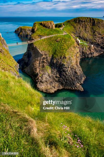 carrick-a-rede rope bridge on the north coast orf northern ireland - northern ireland rope bridge stock-fotos und bilder