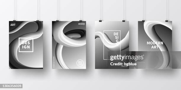 posters with fluid designs, isolated on white background - vertical 3d frame white background stock illustrations