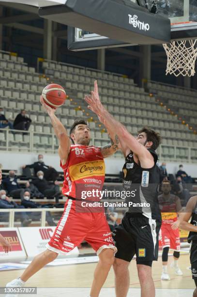 Carlos Delfino of Carpegna Prosciutto Pesaro shoots during the LBA Serie A match between Dolomiti Energia Trentino and Carpegna Prosciutto Pesaro on...