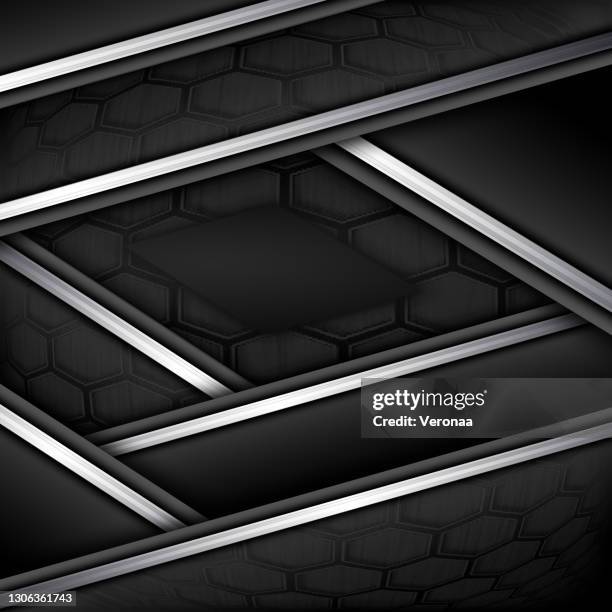 abstract corporate gray shade background with decorative shiny silver bands and hexagon mesh. - brushed aluminum stock illustrations