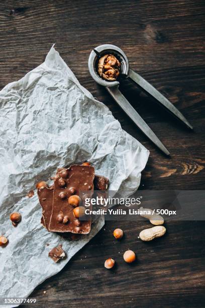 high angle view of food on table,ukraine - chocolate bar foto e immagini stock