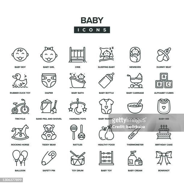 baby line icon set - diaper bag stock illustrations