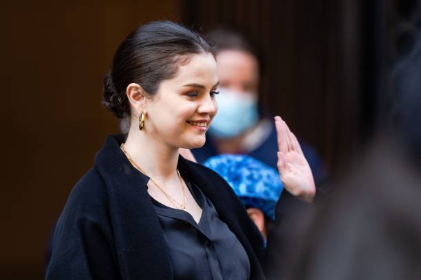 Selena Gomez is seen on set for "Only Murders in the Building" in the Upper West Side on March 10, 2021 in New York City.