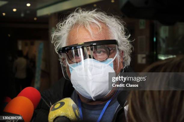 Actor Rafael Inclan speaks to to the press upon his arrival during the funeral service held for late Mexican film star Isela Vega at Galloso Felix...