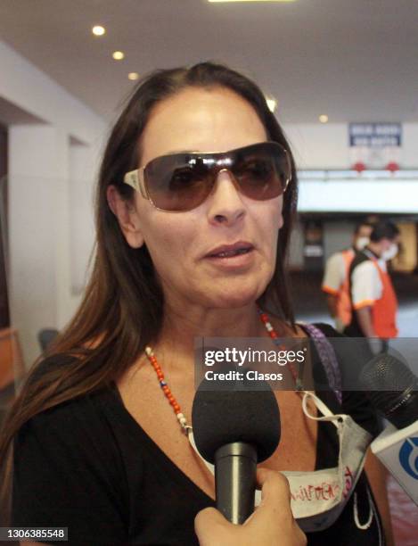 Actress and presenter Veronica del Castillo giving statements to the press upon leaving the funeral home during the funeral service held for late...