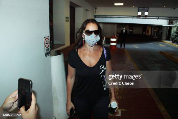 Actress and presenter Veronica del Castillo on her way out of the funeral home during the funeral service held for late Mexican film star Isela Vega...