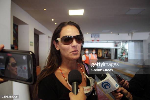 Actress and presenter Veronica del Castillo giving statements to the press upon leaving the funeral home during the funeral service held for late...