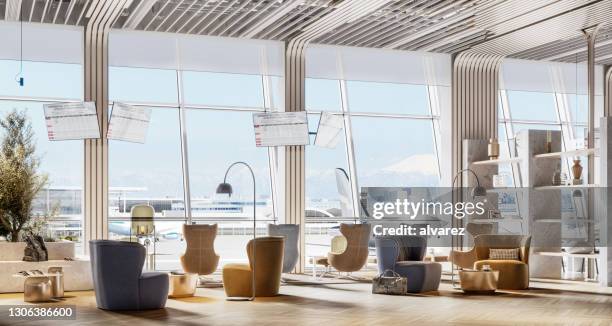 3d-rendering einer airways premium lounge - airport gate stock-fotos und bilder