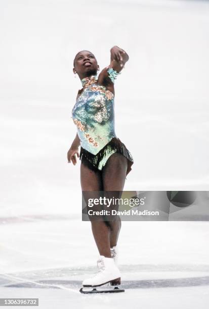 Surya Bonaly of France skates in the Exhibition event of the Figure Skating competition of the 1992 Winter Olympic Games held in Albertville, France...