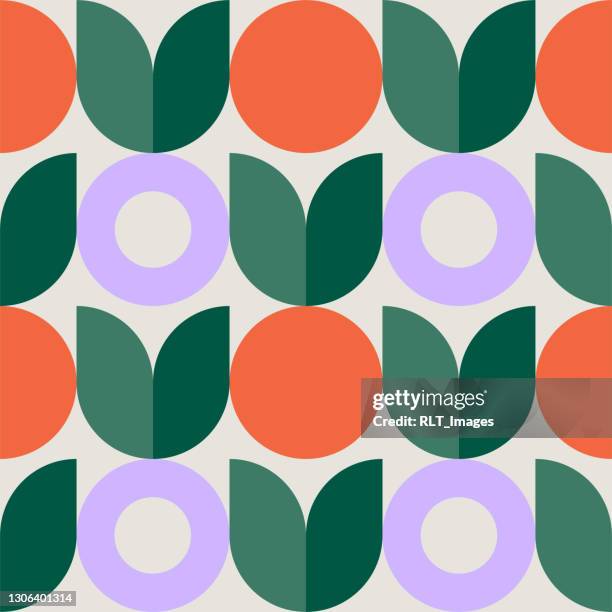 stockillustraties, clipart, cartoons en iconen met kleurrijk naadloos herhaalpatroon met abstracte minimalistische geometrische stijl - leaves illustration