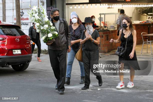 Shaula Vega , daughter of the late actress Isela Vega arrives prior the funeral service held for late Mexican film star Isela Vega at Galloso Felix...