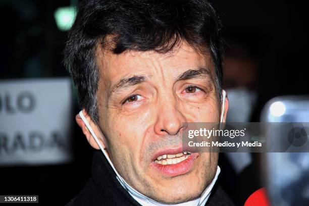 Arturo Vazquez son of the late actress Isela Vega speaks during funeral service held for late Mexican film star Isela Vega at Galloso Felix Cuevas...