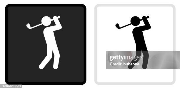 golf player icon on black button with white rollover - golf stock illustrations