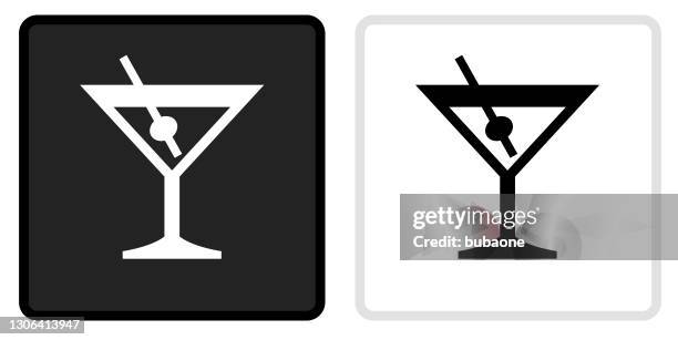 martini glas-symbol auf schwarzem knopf mit weißem rollover - martini stock-grafiken, -clipart, -cartoons und -symbole