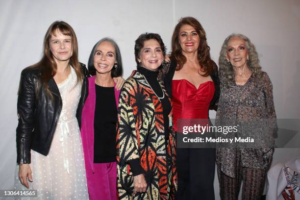 Nailea Norvid, Macaria, Ofelia Medina, Rosa Gloria Chagoyan and Isela Vega pose for photo during press conference to present 'Las Recogidas' play, at...