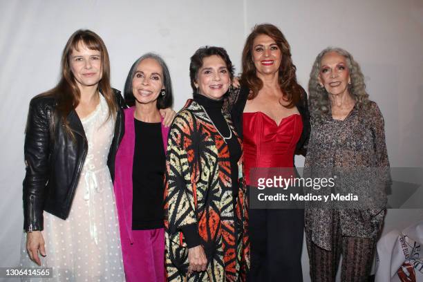 Nailea Norvid, Macaria, Ofelia Medina, Rosa Gloria Chagoyan and Isela Vega pose for photo during press conference to present 'Las Recogidas' play, at...
