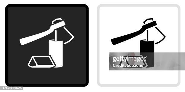 chopping logs icon on  black button with white rollover - chop stock illustrations