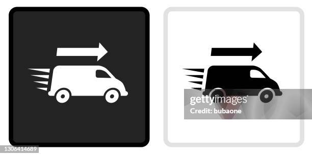 delivery trucks icon on black button with white rollover - white minivan stock illustrations