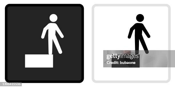 suizid-stick-figur-symbol auf schwarzem knopf mit weißem rollover - selbstmord stock-grafiken, -clipart, -cartoons und -symbole