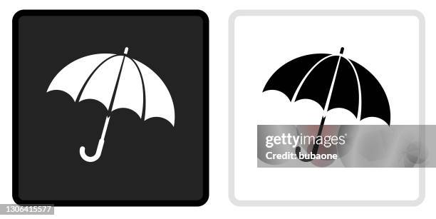 umbrella icon on black button with white rollover - black umbrella stock illustrations