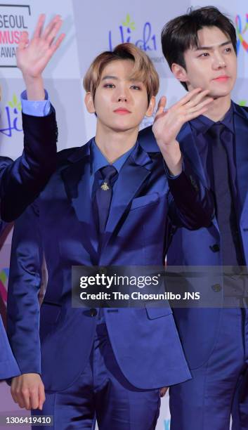 Baekhyun and Sehun of EXO attends 26th High1 Seoul Music Awards at Jamsil Arena on January 19, 2017 in Seoul, South Korea.