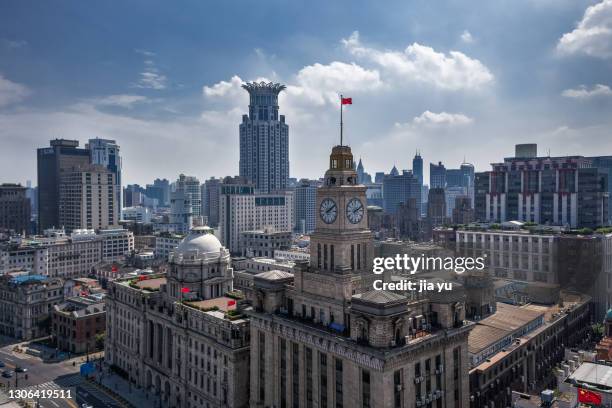shanghai bund city architecture. - peace hotel shanghai stock pictures, royalty-free photos & images
