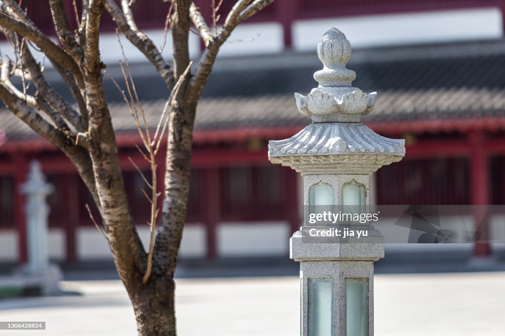 Close up photos of temple buildings and pagodas. Jiangyin City, Jiangsu Province, China.