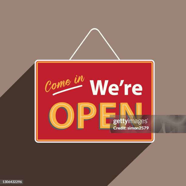 come in!  we're open sign - entrance sign stock illustrations