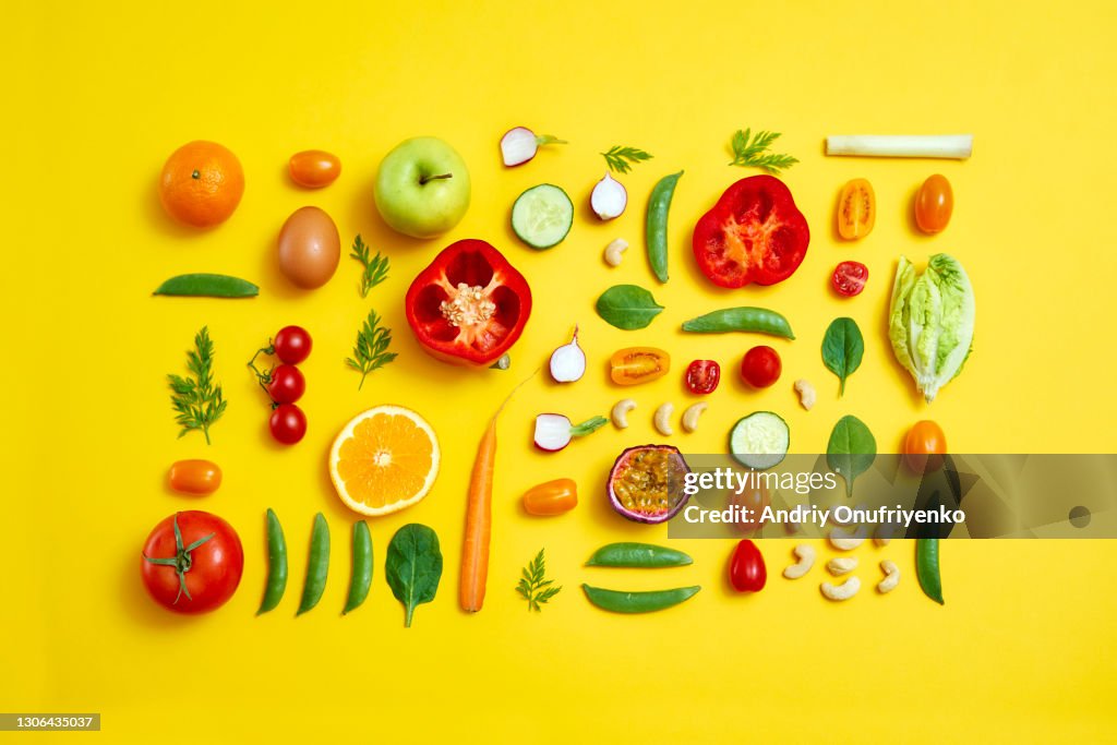 Colourful food conceptual still life
