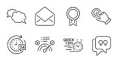 Messenger, Reward and Quick tips icons set. Mail, Quote bubble and 24h delivery signs. Vector