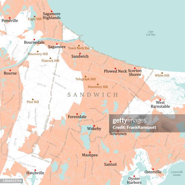 illustrazioni stock, clip art, cartoni animati e icone di tendenza di ma barnstable sandwich vector road map - capo cod