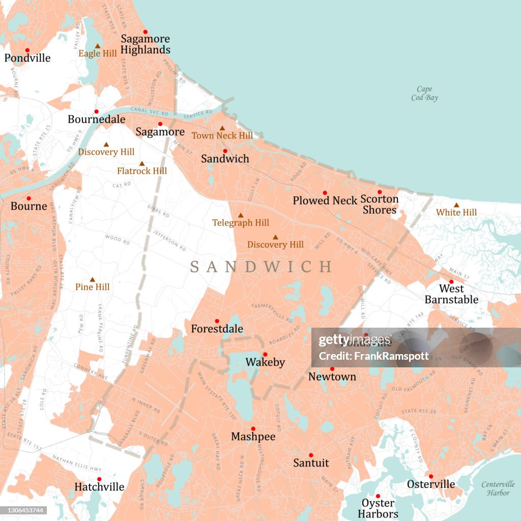 MA Barnstable Sandwich Vector Road Map