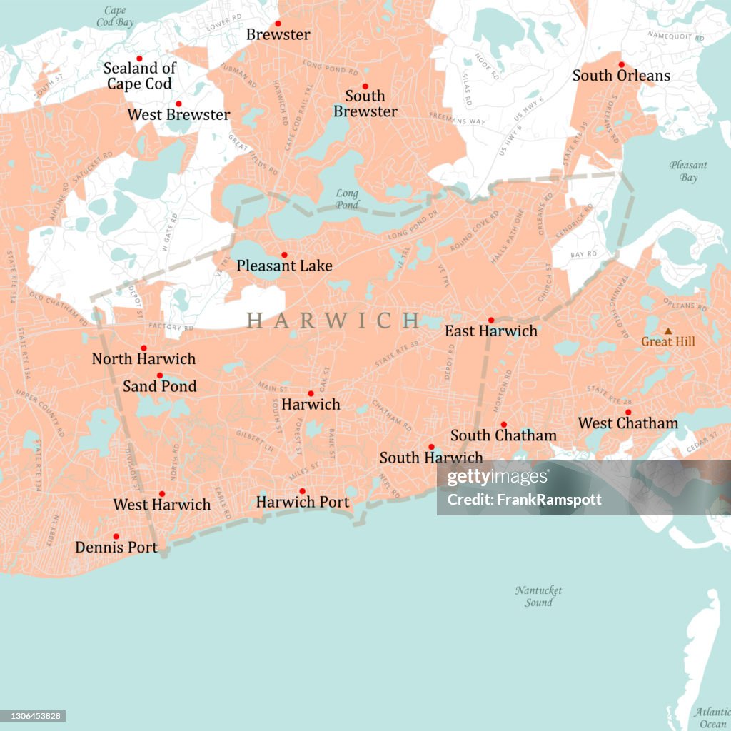 MA Barnstable Harwich Vector Road Map